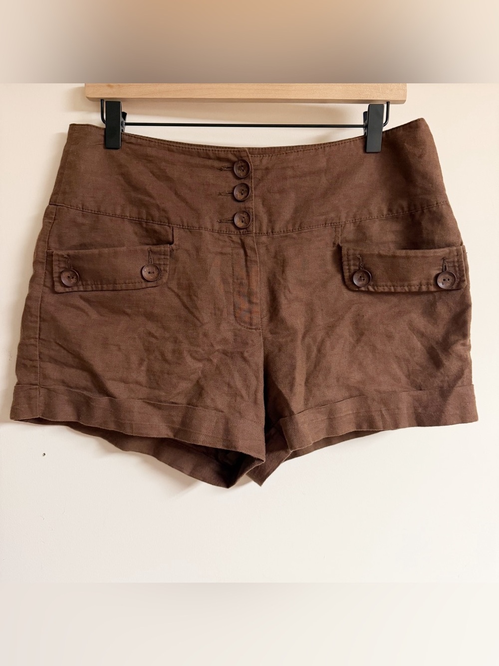 Ecoté Brown Linen Blend Shorts Size 8